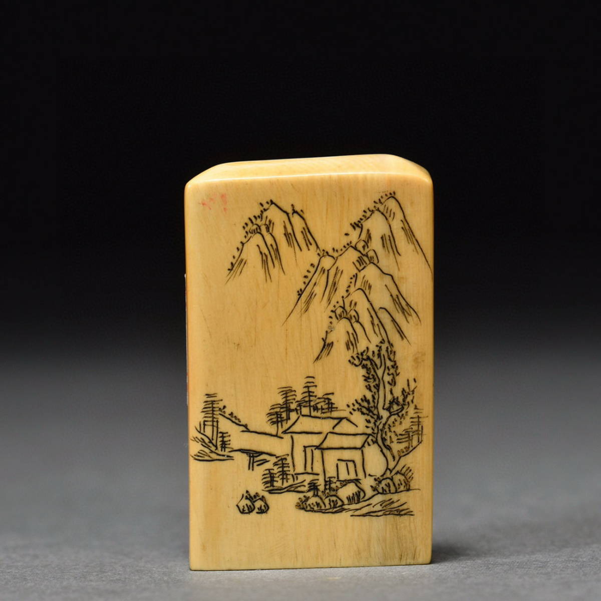 ◇明神◇極上珍品・中国・辛亥款・白珍材彫・山水印・手彫り・共箱