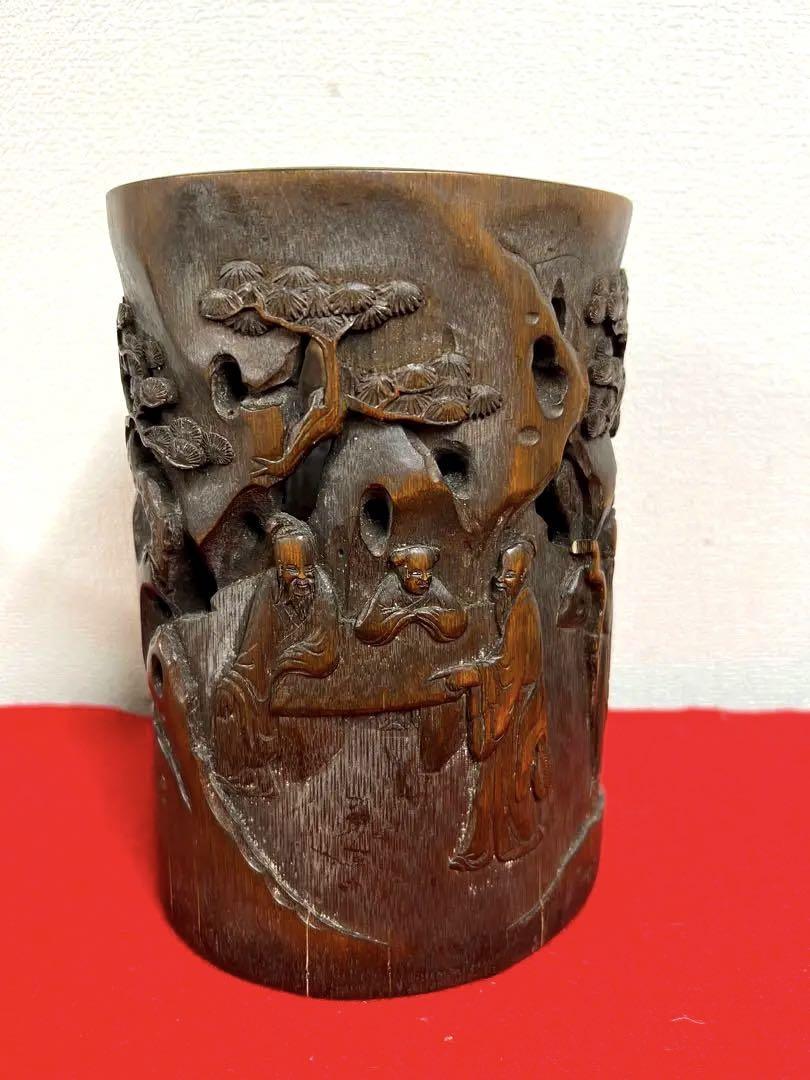 古美術 文房具 竹彫筆入 清時代 | inmano.com.br