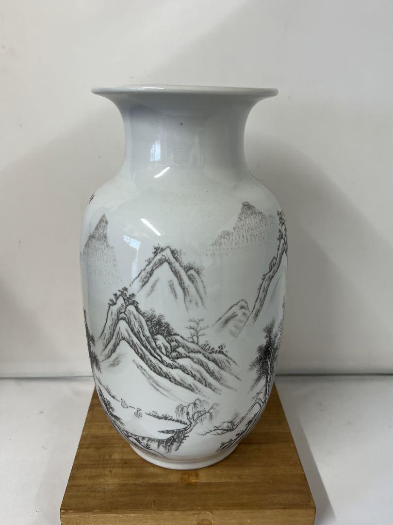 中国花瓶 景德镇 古董品 重工粉彩 山水紋 松鶴 特大高さ82cm古美術