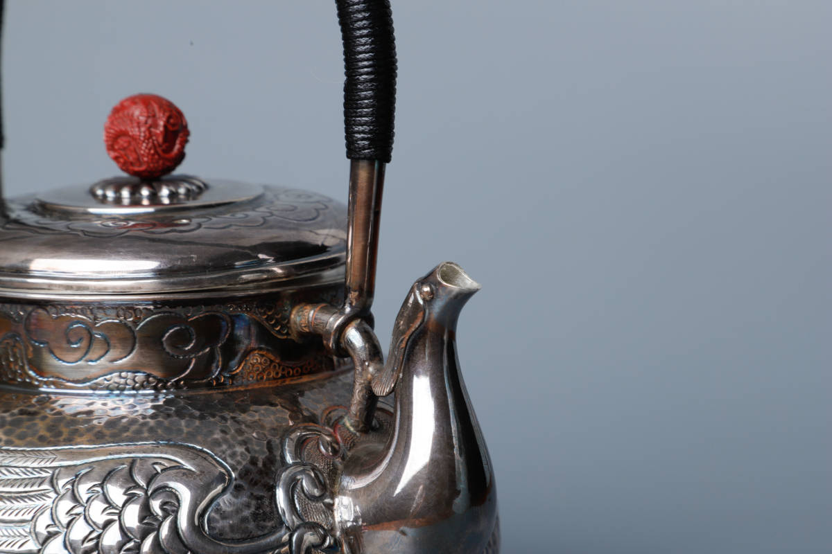 純銀保証 蔵六居造 鳳凰口湯沸 銀瓶 時代物 古美術品 煎茶道具 _画像5
