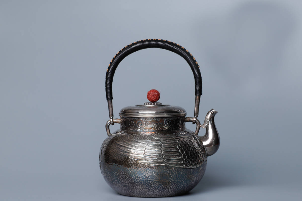 純銀保証 蔵六居造 鳳凰口湯沸 銀瓶 時代物 古美術品 煎茶道具 _画像2