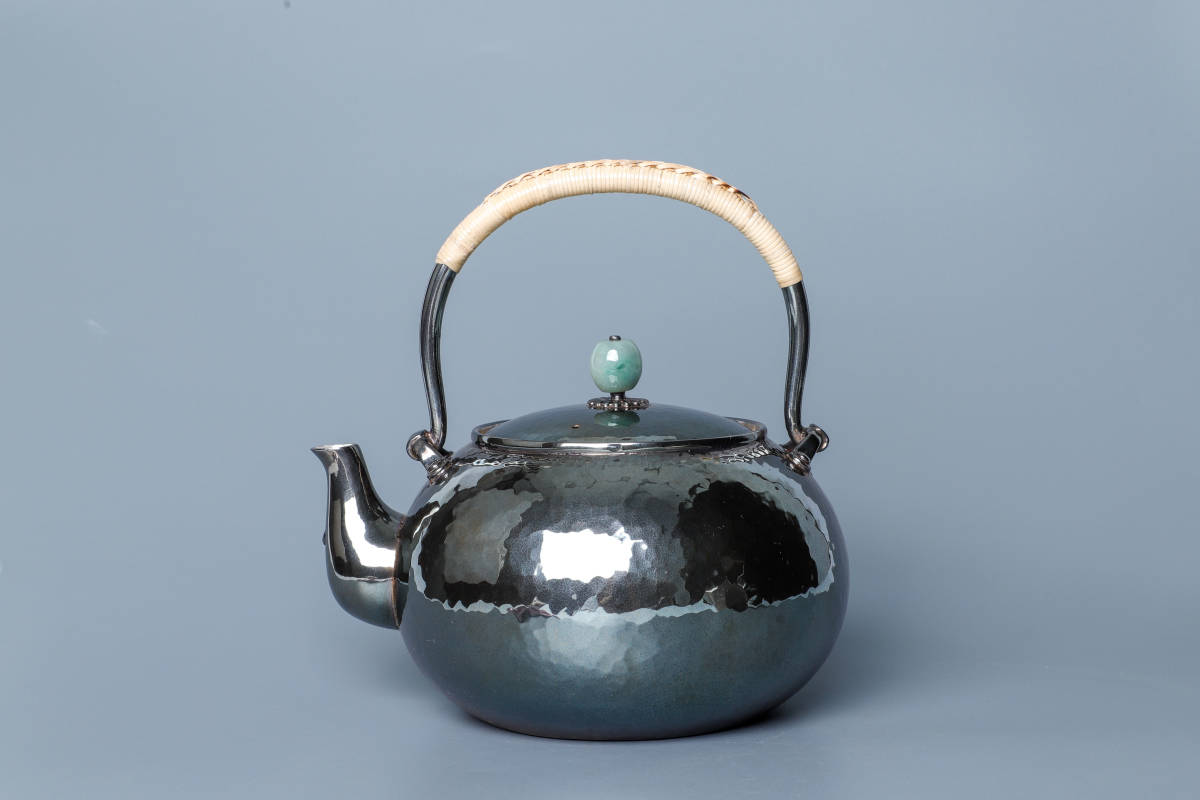 純銀保証 北村静香造 玉摘蓋 湯沸 銀瓶 純銀製 時代物 古美術品 煎茶道具