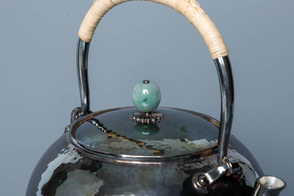 純銀保証 北村静香造 玉摘蓋 湯沸 銀瓶 純銀製 時代物 古美術品 煎茶道具