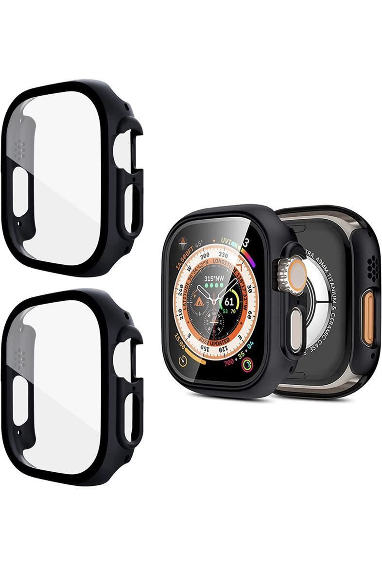 2枚Apple Watch Ultra 用 ケース 49mm アップルウォッチウルトラ カバー 保護カバー 一体型 全面保護 9H硬度 ガラスフィルム_画像1