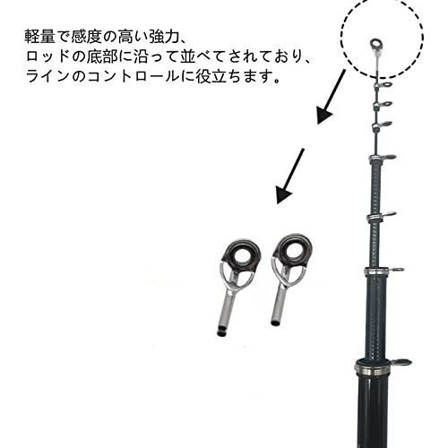 YINKE トップガイド ロッドガイド 18個セット 内径1.0?/1.2?/1.4?/1.6?/1.8?/2.0? ステンレス 釣り竿穂先 交換_画像4