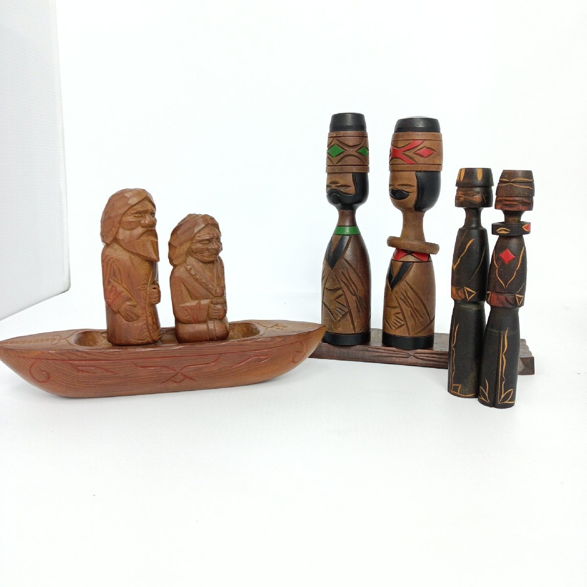北海道 コロポックル 夫婦ペア 一刀彫 木彫り 木彫人形 アイヌ 民芸 郷土玩具 通販