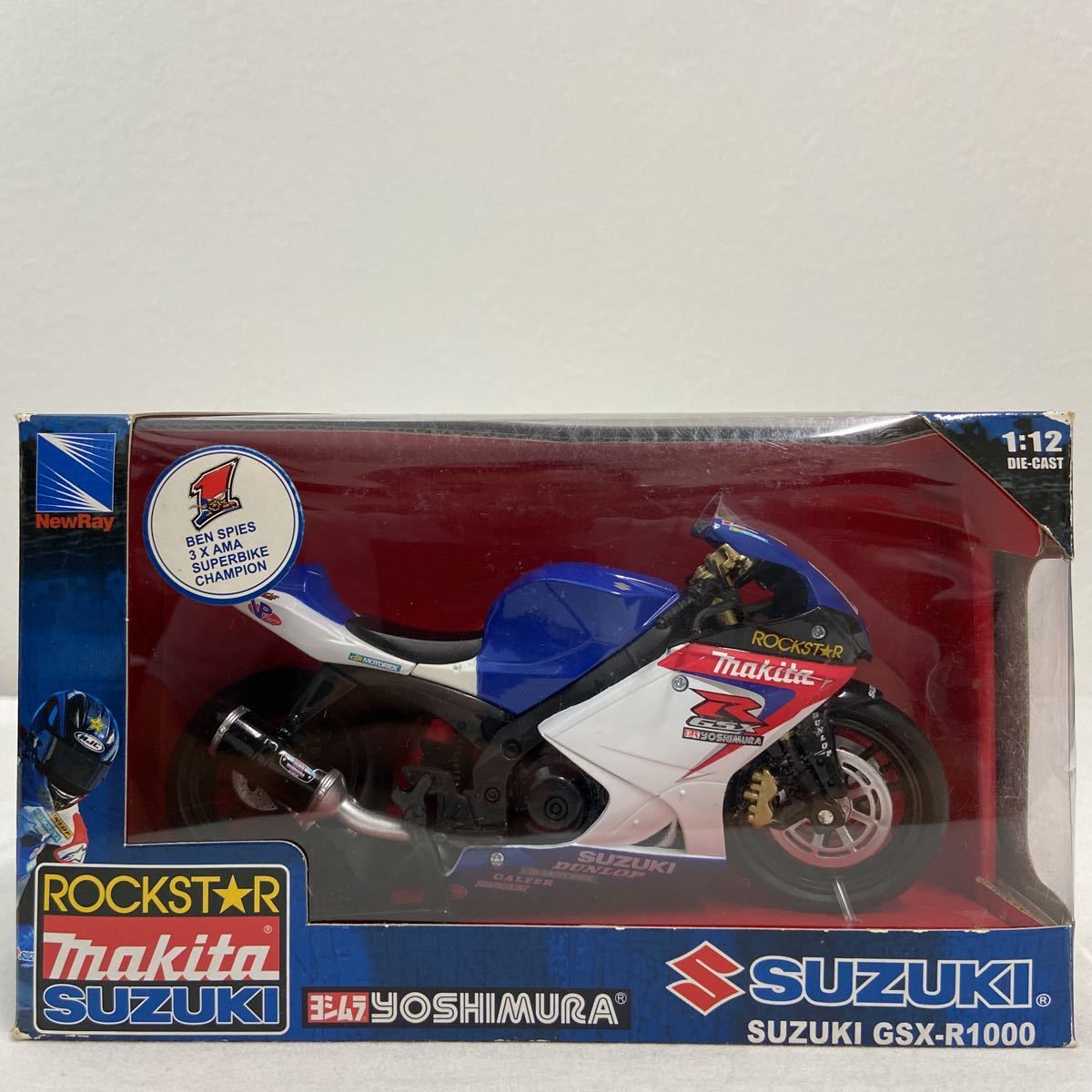 NewRay 1/12 ROCKSTAR Makita SUZUKI GSX-R1000 #1 Ben SPIES YOSHIMURA スズキ ロックスター マキタ ヨシムラ バイク 完成品 ミニカー