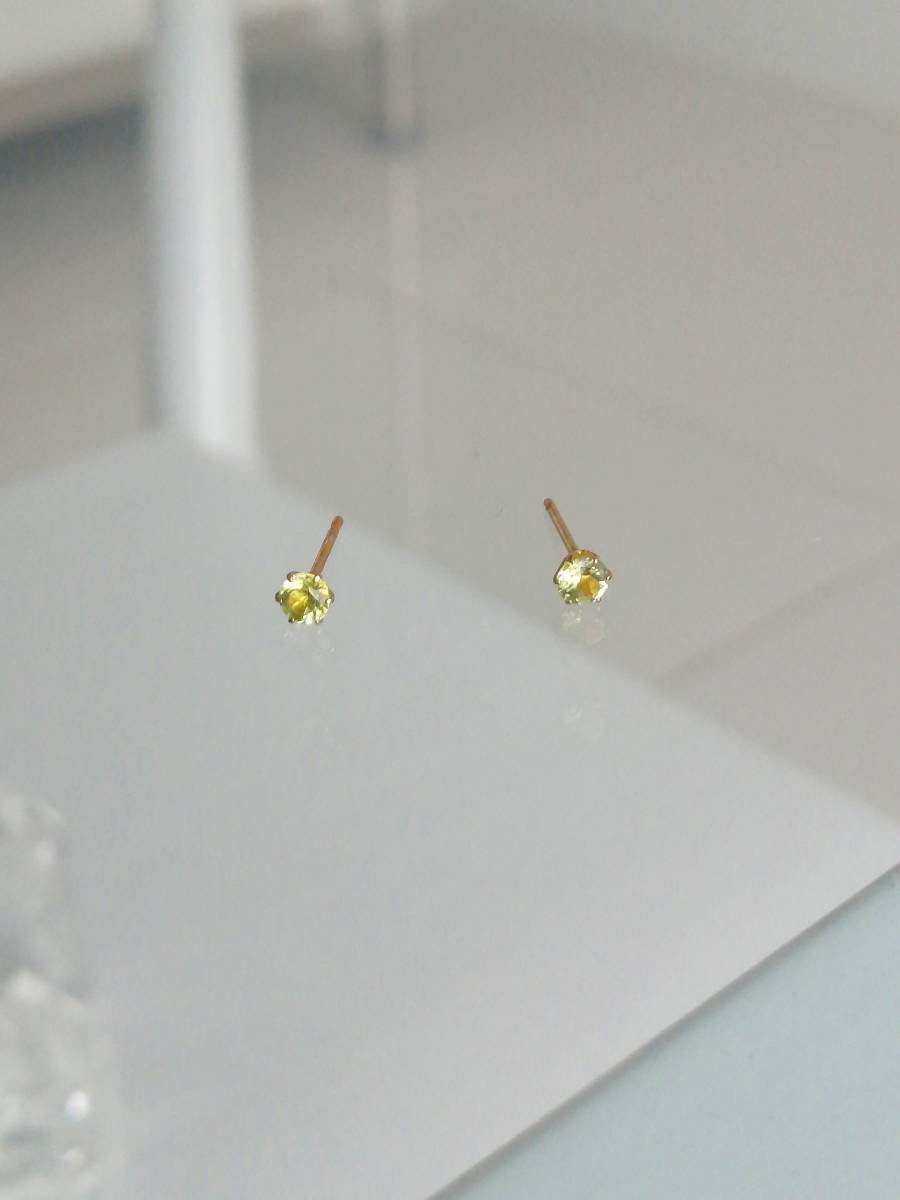 天然ペリドットピアス8月誕生石　ラウンドシェイプ3mm　18金 k18_画像3