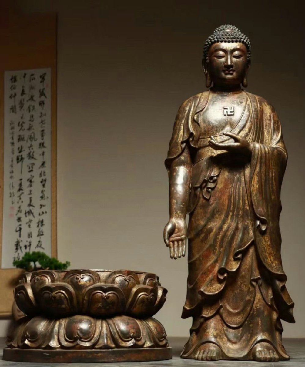 専門店では 銅塗金彫 R492明時代 【錦間】蔵出し品 釈迦牟尼仏造像