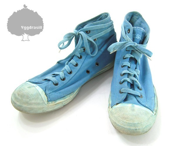 YGG■DIESEL ディーゼル ハイカットスニーカー 水色 UK10.5 キャンバス 28.5cm シューズ 靴 メンズ ライトブルー_画像1