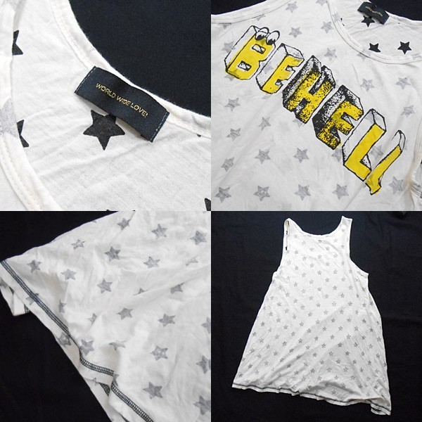 YGG*WORLD WIDE LOVE! World Wide Love star pattern flair tank top asime no sleeve cut and sewn lady's Star 