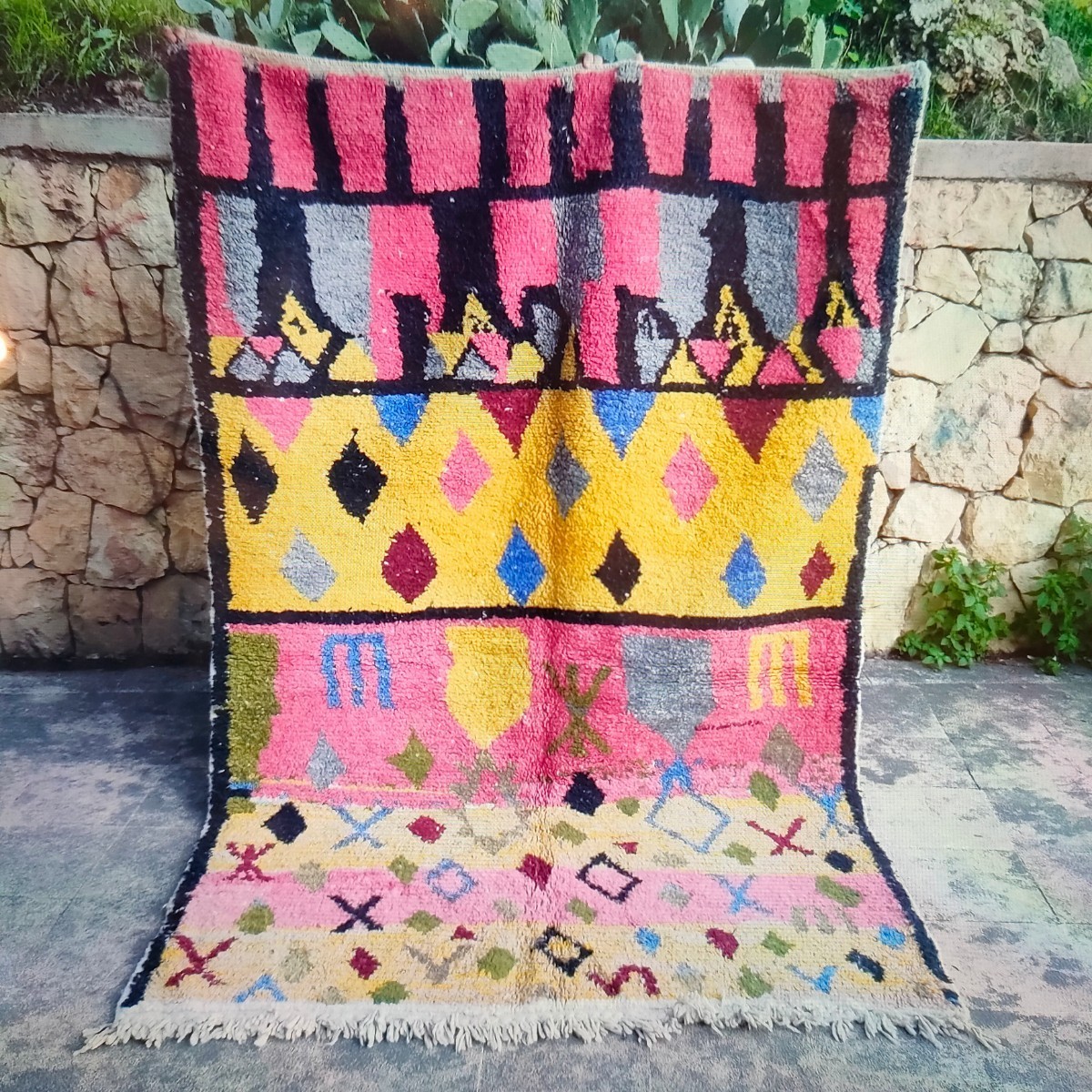 【SALE】レア！ モロッコ製ヴィンテージラグ　モロッカンラグ　ブジャド　アジラル トライバルラグ　絨毯
