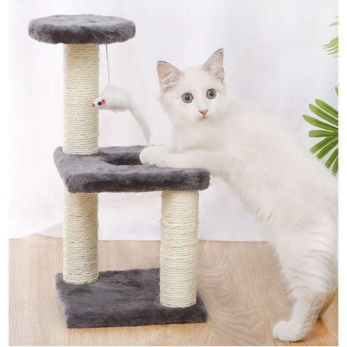 新品☆キャットタワー 組み立て簡単 3階建て グレー【438】ペット 猫タワー 猫用品 据え置き型 ネコ キャットタワー