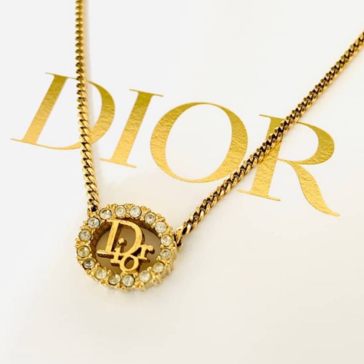 極美品☆クリスチャンディオール Christian Dior ネックレス CD チョーカー GP ゴールド ロゴ ラインストーン