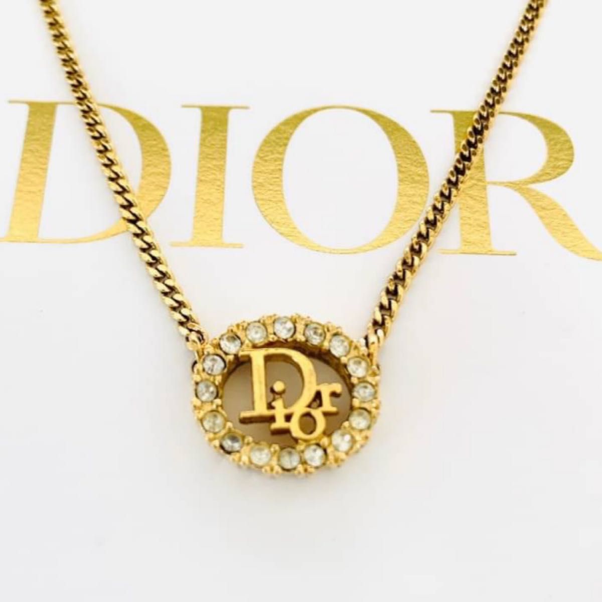 極美品☆クリスチャンディオール Christian Dior ネックレス CD チョーカー GP ゴールド ロゴ ラインストーン