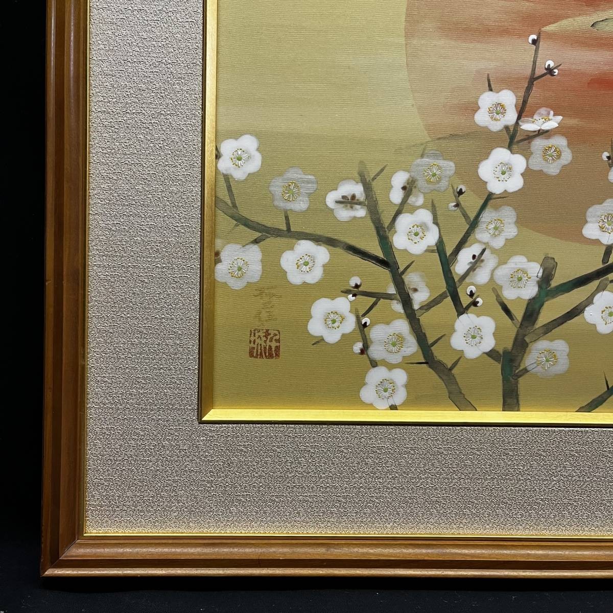 【額装】絵画 日本画 「陽と桜」 サインあり 印あり_画像6