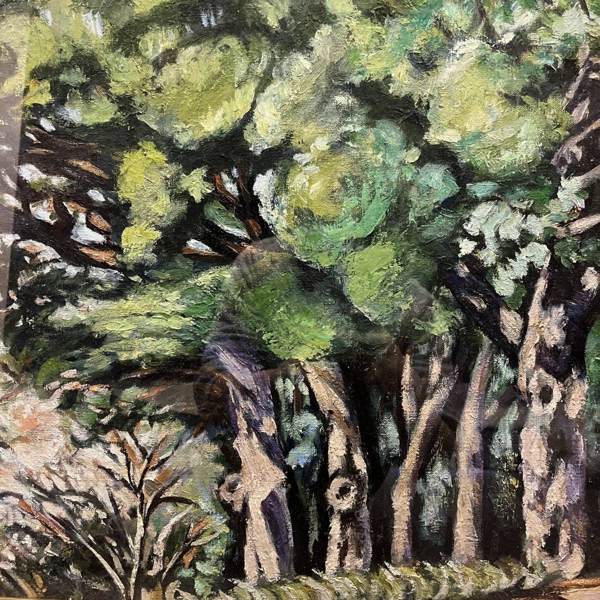 【額装】絵画 油彩画 「大樹の森」 ※作者不明_画像8