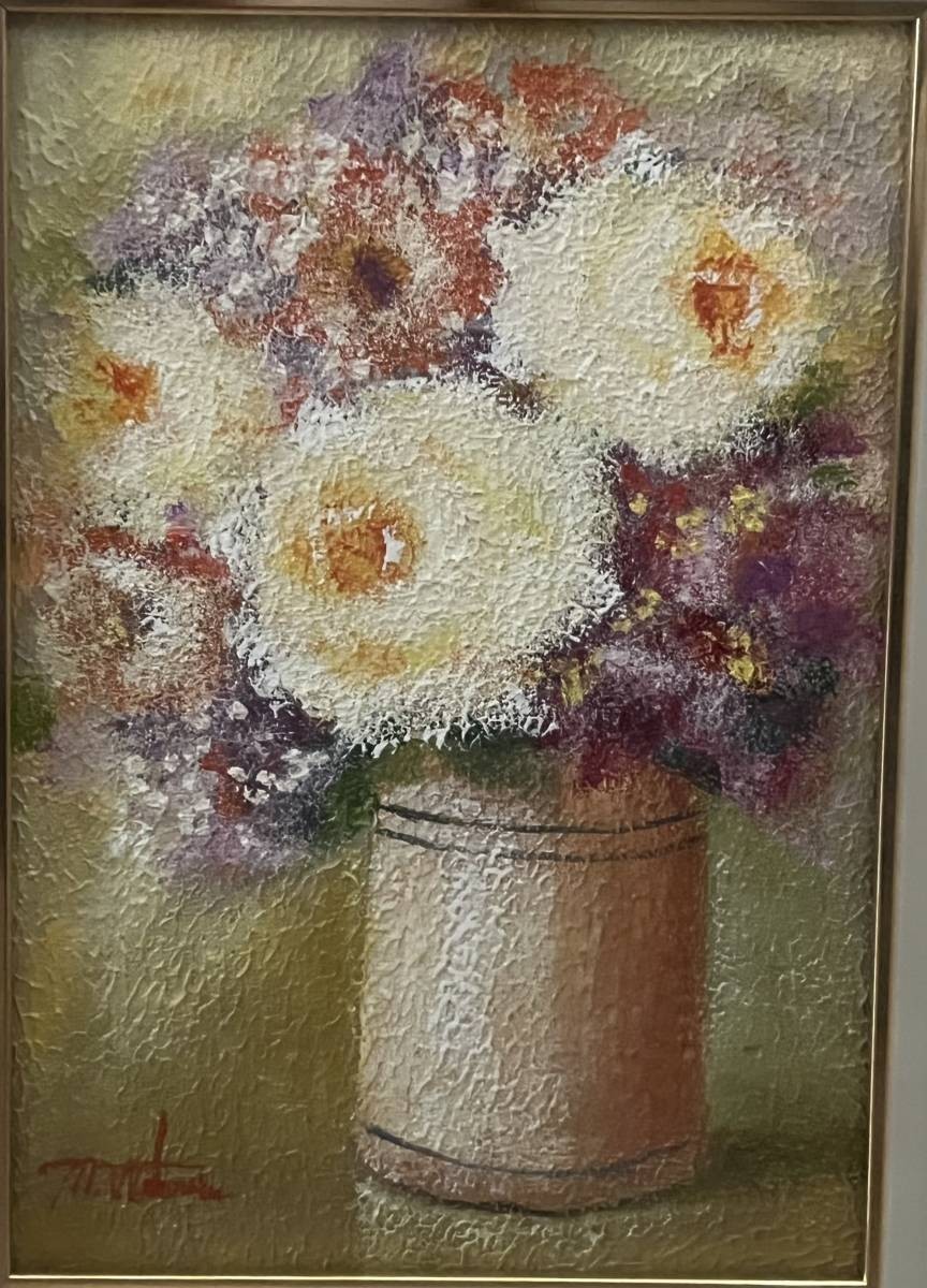 [ frame ] picture oil painting . Watanabe regular . flower autograph have amount : length 34.× width 27.× thickness 4.