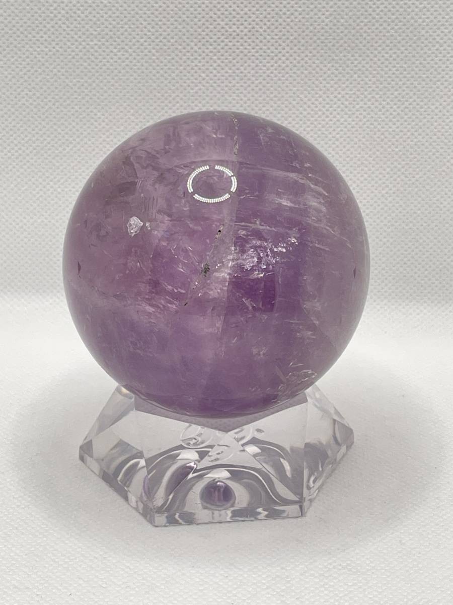 【天然石，7㎝丸玉】台座付き紫水晶　アメジスト　総重量：694g　2月誕生石　恋愛成就　KM25E172MA_画像2