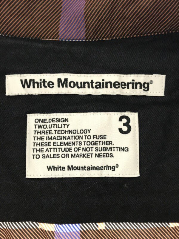 White Mountaineering ホワイトマウンテニアリング ORIGINAL BIG CHECK OPEN COLLAR SHIRT メッシュ切替チェックシャツ ブラウン サイズ：3_画像3