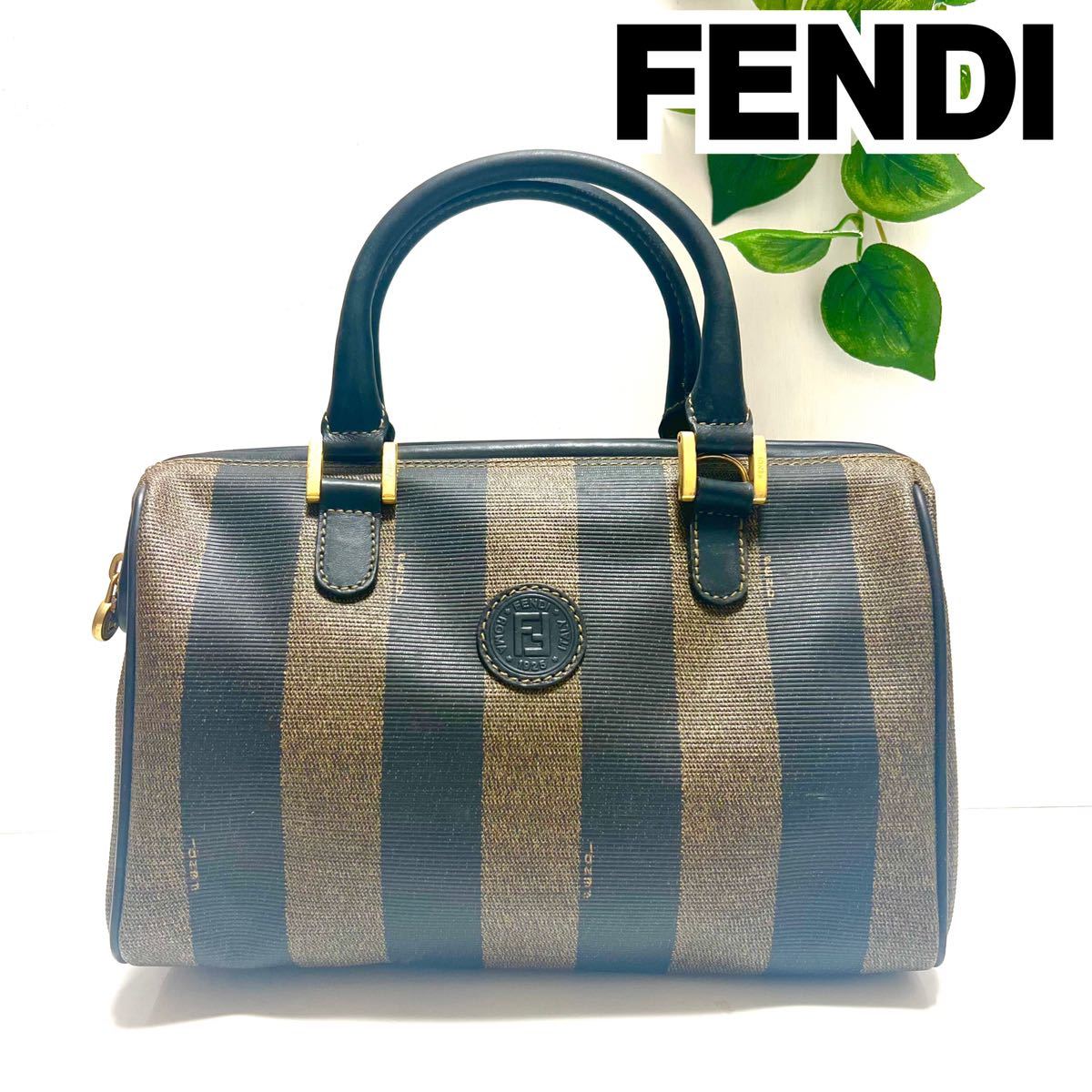 FENDI ハンドバッグ ミニボストン ズッカ柄 ズッキーノ キャンバス レザー-