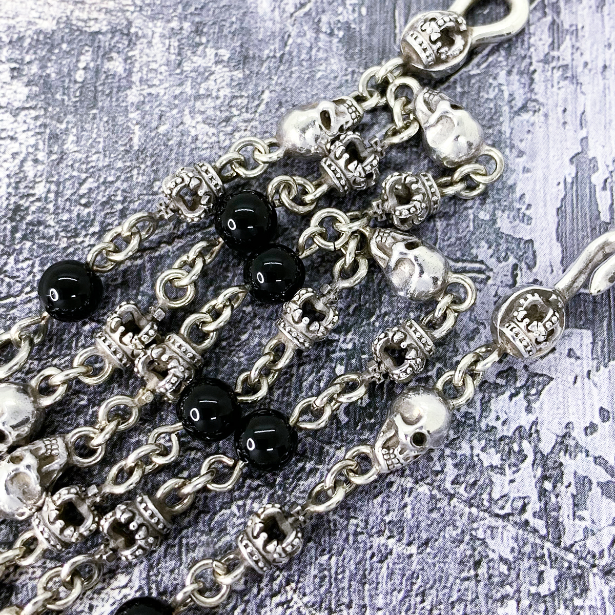 定価5.5万★Justin Davis オニキスストーン装飾スカル・クラウンネックレス ブレスレット「SKULL DIVINE STONEチェーン」SNJ126-1(50cm)