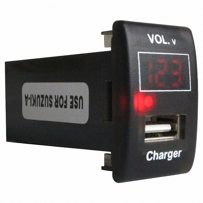 【スズキA】 ワゴンR MH23S LED発光：レッド 電圧計表示 USBポート 充電 12V 2.1A 増設 パネル USBスイッチホールカバー_画像1