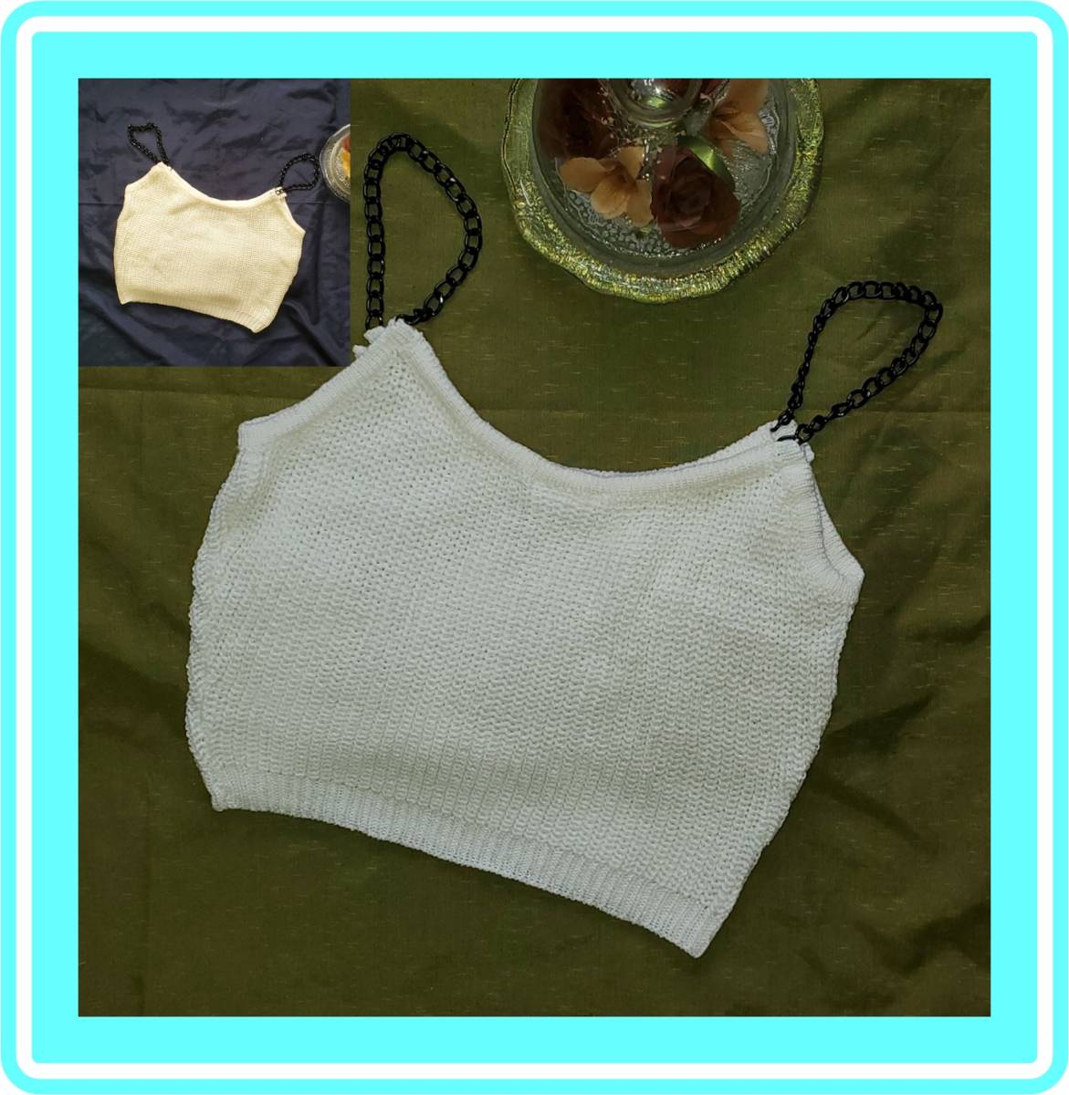 &hearts;&hearts; super Sexy* mini height * knitted * tank top * Cami top * white * black chain * super wonderful &hearts;&hearts;N4
