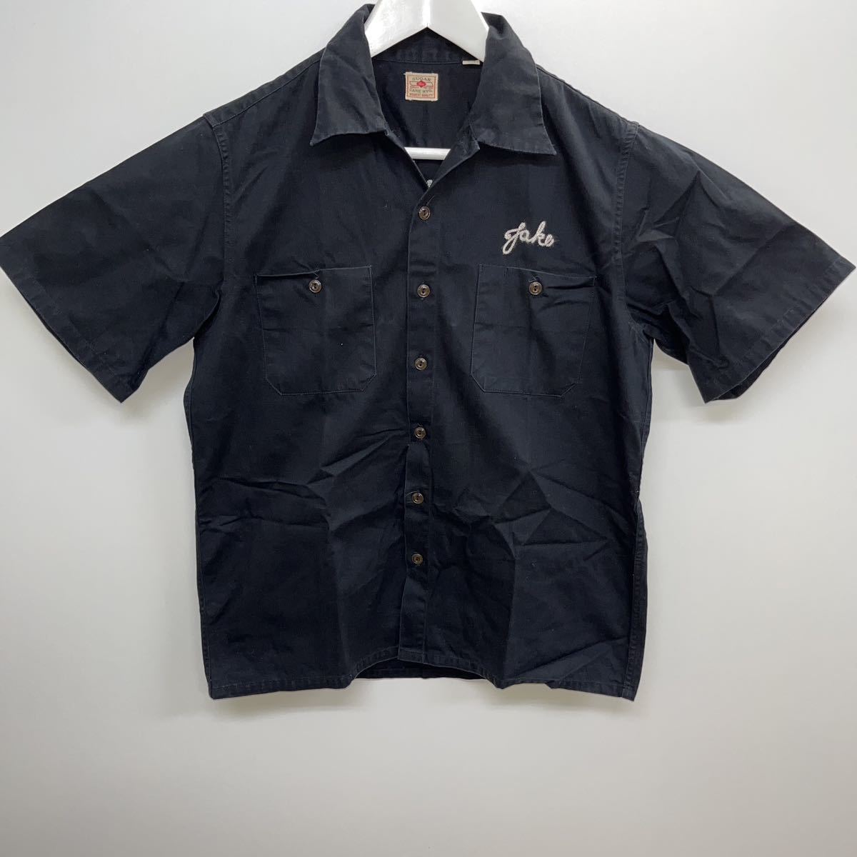 ◆オススメ◆SUGAR CANE 刺繍入半袖ワークシャツ ブラック　HERRINGBONE WORK SHIRT W/EMB'D [ Murphy's ]サイズS 定価12390円税込_画像1