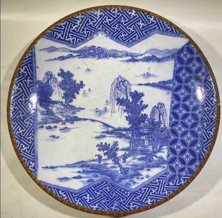 古伊万里 染付 山水絵図　４０cm 大皿　智