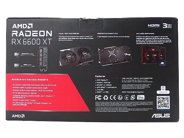 □ASUS AMD Radeon RX6600XT 8GB GDDR6 DUAL-RX6600XT-O8G 【未使用/未