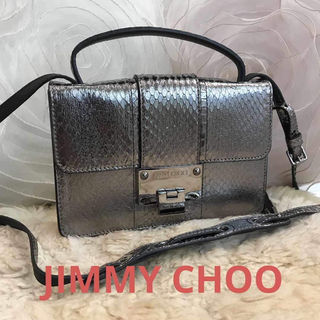 美品 JIMMY CHOO 2way ショルダーバッグ クロコ型押 メタリック