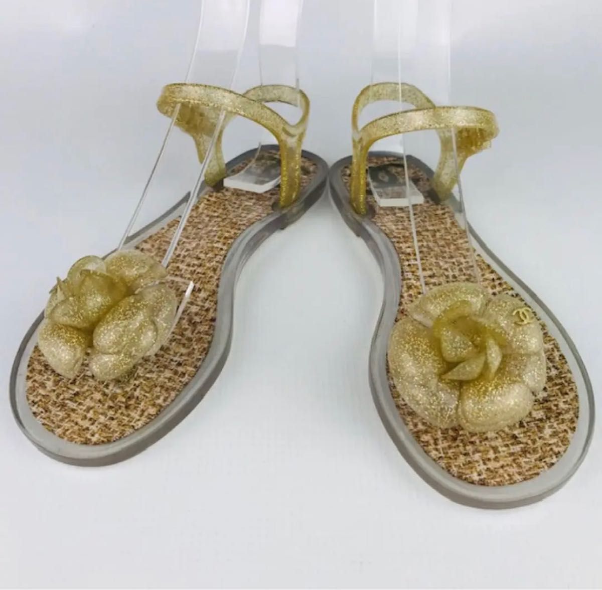 美品★CHANEL・カメリア ココマーク ストラップ トングサンダル(36)