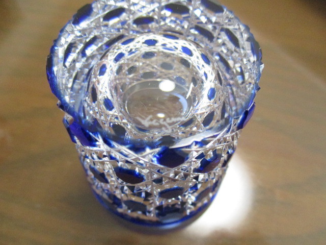 カガミクリスタル 冷酒グラス ブルー、ピンク65cc 2個 江戸切子 八角籠 