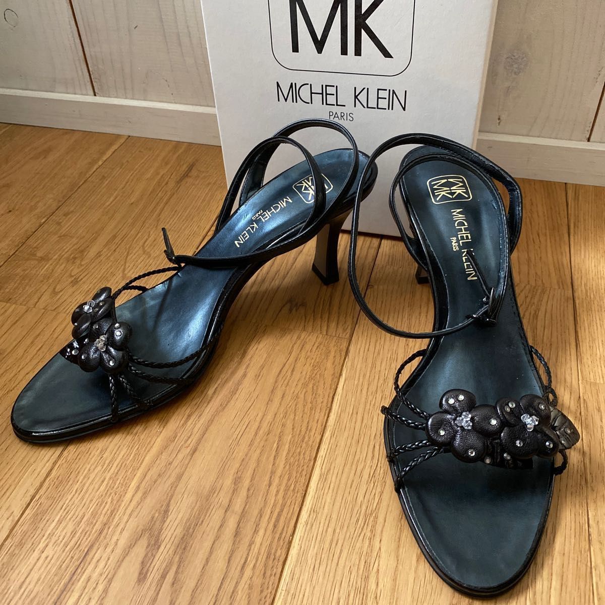 未使用品 MK MICHEL KLEIN ミシェルクラン アンクルストラップサンダル 黒 23.5