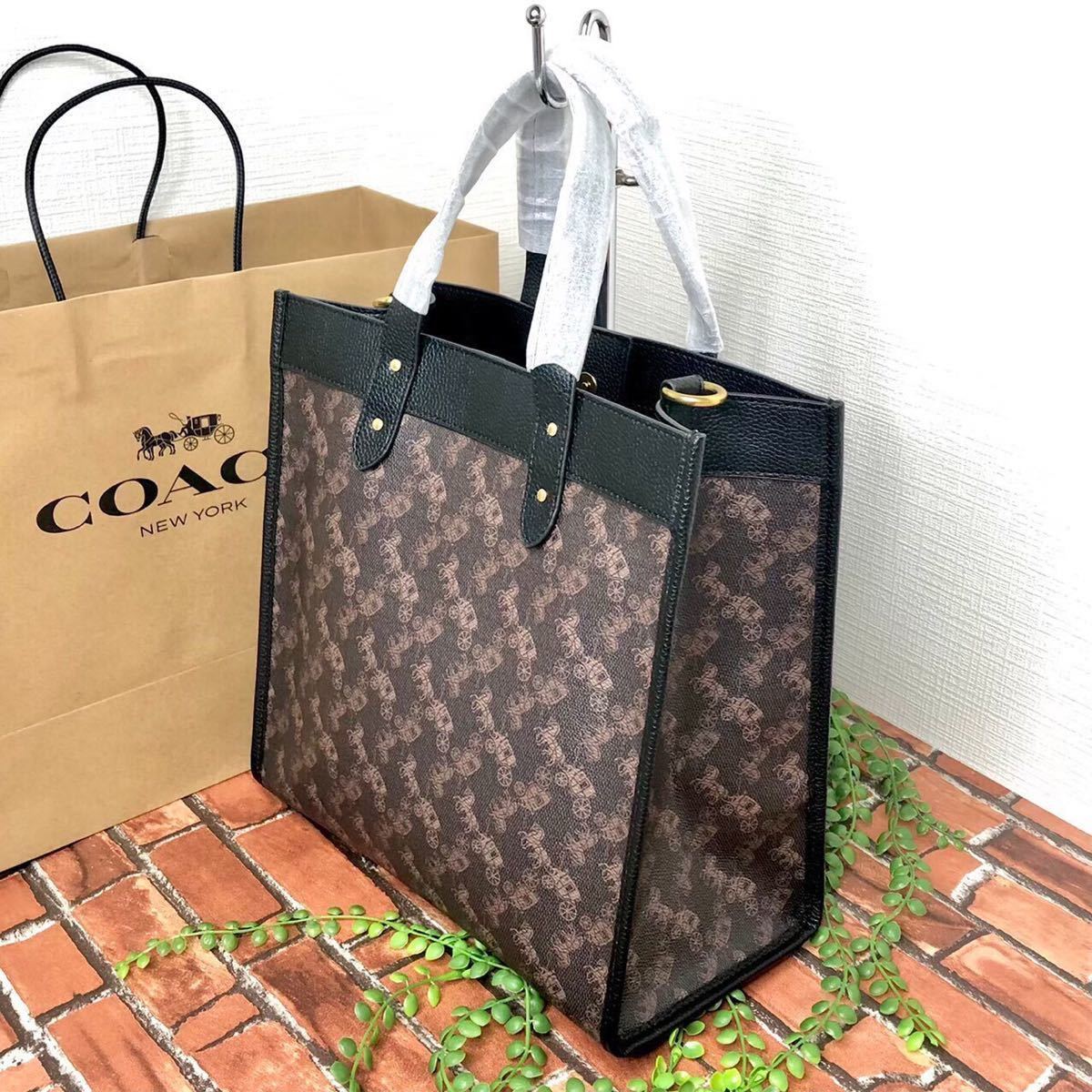 新品》COACH トートバッグ ハンドバッグ ショルダー 馬車 ダーク