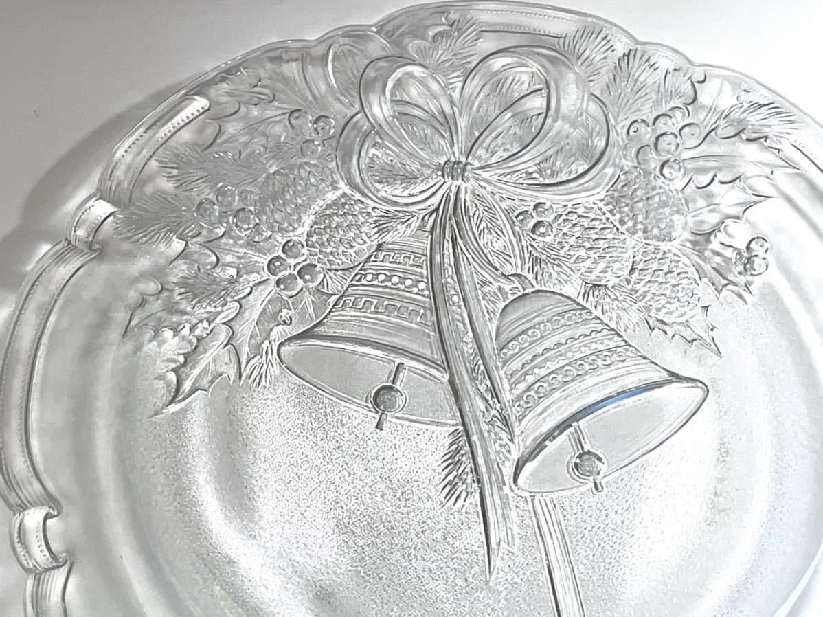 ◆HOYA ホヤ◆ 【ハッピーベル 　パーティー大皿 】ガラス皿 　ガラスプレート Φ38㎝ 重厚 クリスマス ベル 日本製 未使用_画像5