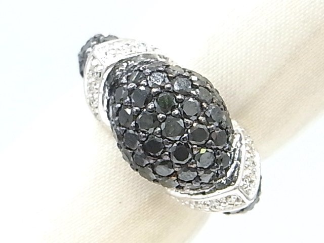 g17639 18K(K18WG) ブラックダイヤ1.95ct D0.10ct リング USED 美品