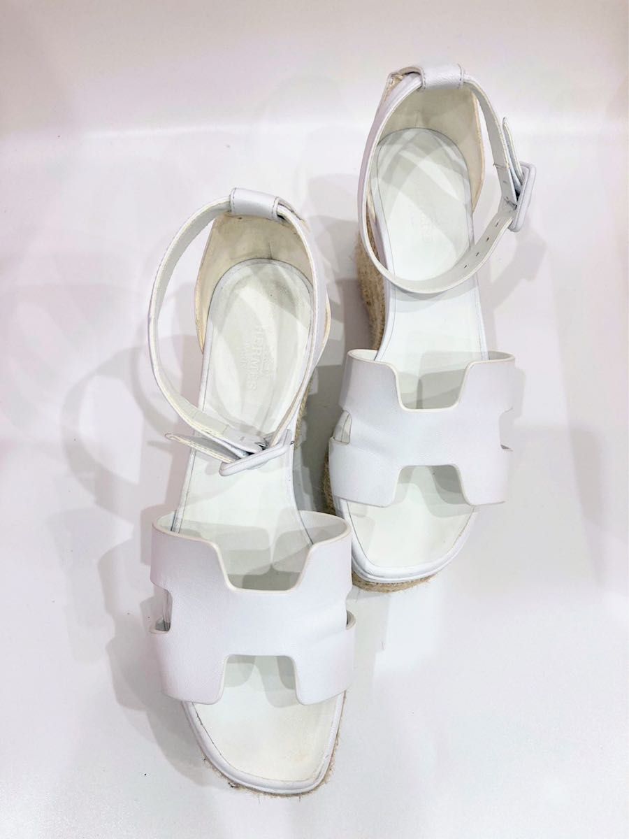 美品エルメス】エルダ レザー エスパドリーユ ウェッジサンダル