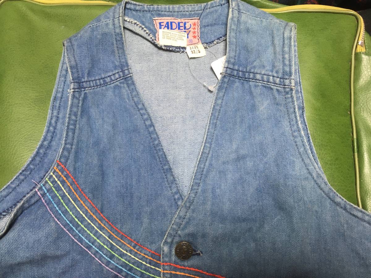  Vintage 70~80\'s FADED GLORY Rainbow embroidery stitch Denim DENIM the best HIPPIEhipi-OLD Old old clothes USED