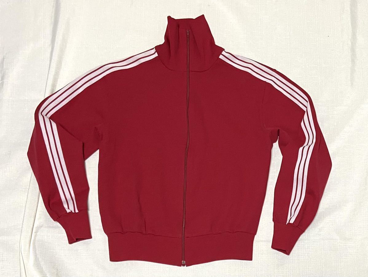 美品 70sビンテージ アディダス adidas 西ドイツ デサント エンジ トラックジャケット ジャージ トレフォイルロゴ無し トラックトップ 古着