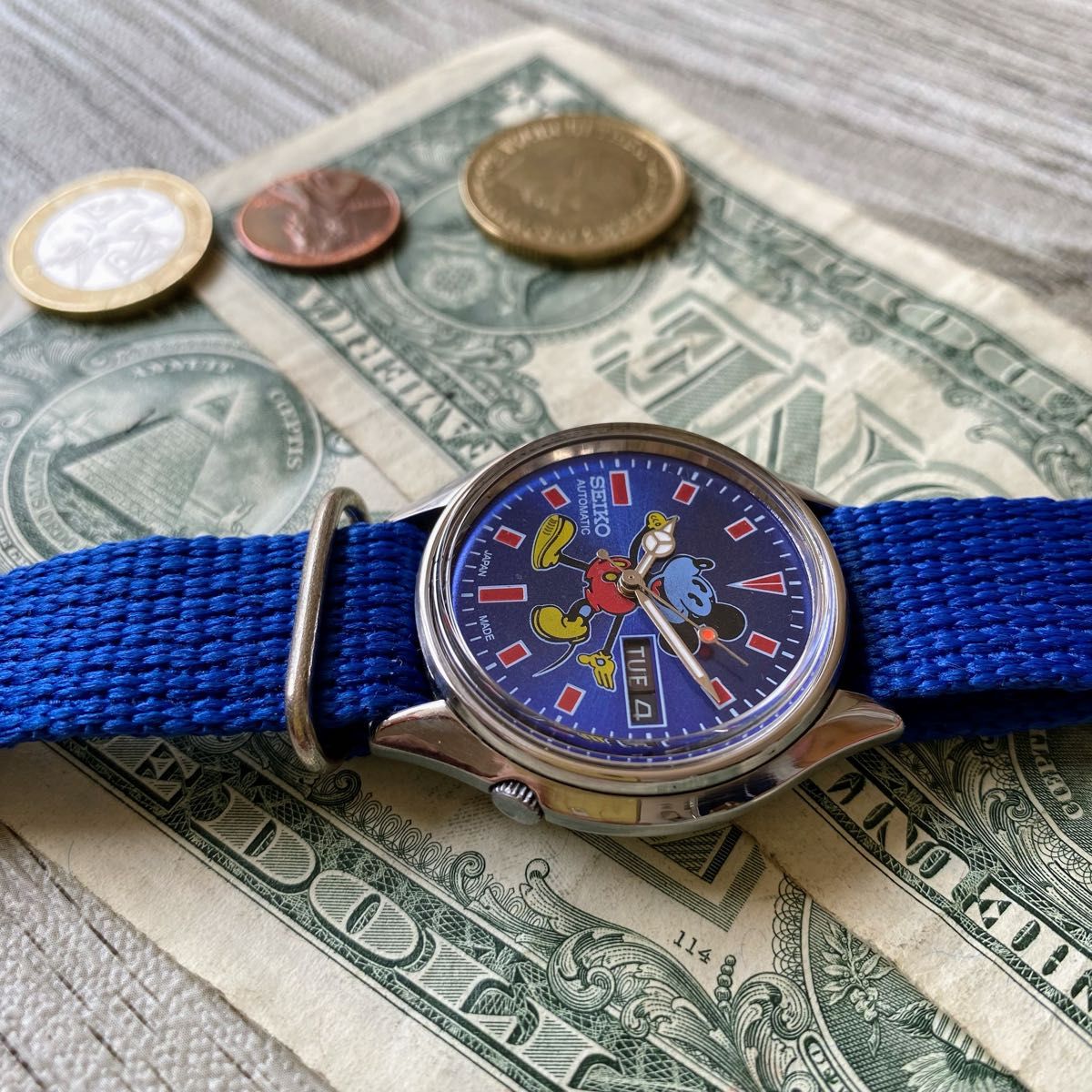 【レトロミッキー☆】セイコー メンズ腕時計 ブルー 自動巻き ヴィンテージ