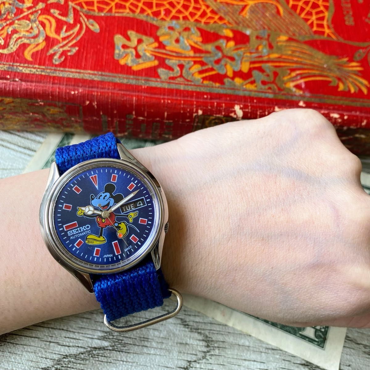 【レトロミッキー☆】セイコー メンズ腕時計 ブルー 自動巻き ヴィンテージ
