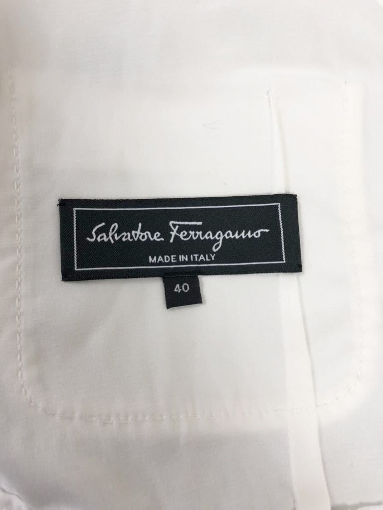 SALVATORE FERRAGAMO サルヴァトーレフェラガモ　レディース　ホワイト　レース切り替え　ノーカラージャケット トップス　40表記_画像5