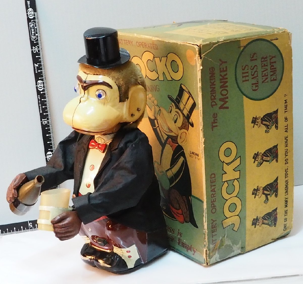 LINE MAR TOYS[THE DRINKING MONKEY JOCKOdo Lynn King Monkey работа дефект ] жестяная пластина производства животное кукла TIN TOY. линия mart -i[ с ящиком ]0555