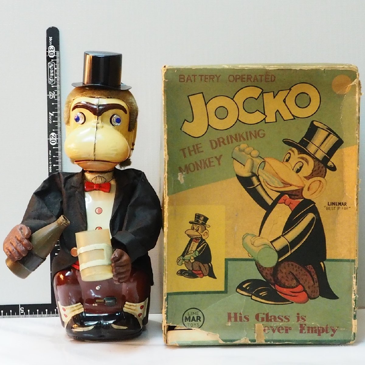 LINE MAR TOYS【THE DRINKING MONKEY JOCKO ドリンキング モンキー 動作不良】ブリキ製 動物 人形TIN TOY猿ラインマートーイ【箱付】0555