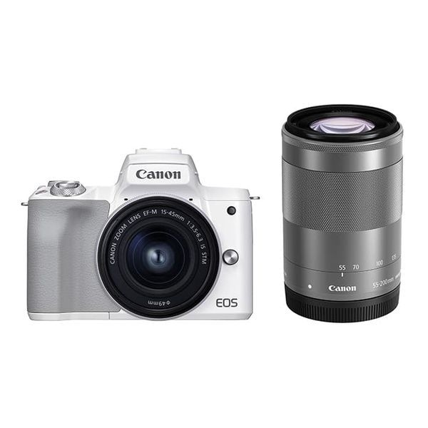 １年保証 美品 Canon EOS Kiss M2 ダブルズームキット 15-45mm 55-200mm ホワイト