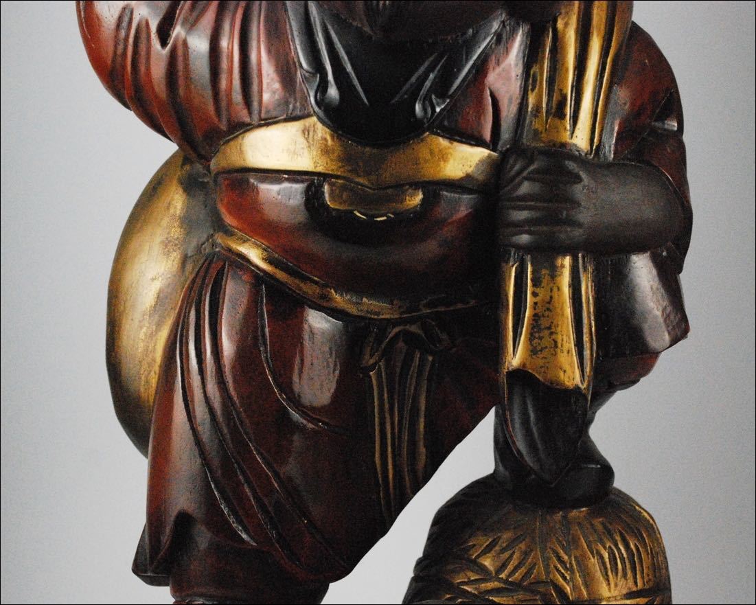 時代木造 無垢 金彩色 木彫 大黒天像 仏像 飾物 縁起物 古美術品 高