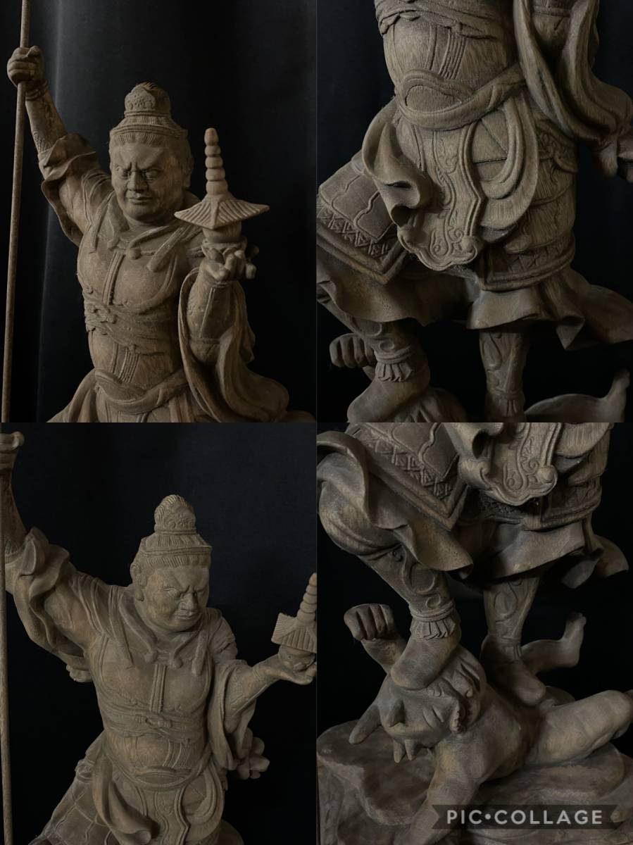 高56cm 最高70cm 井波彫刻 一刀彫り 時代彫刻 仏教工芸品 香樟材 木彫