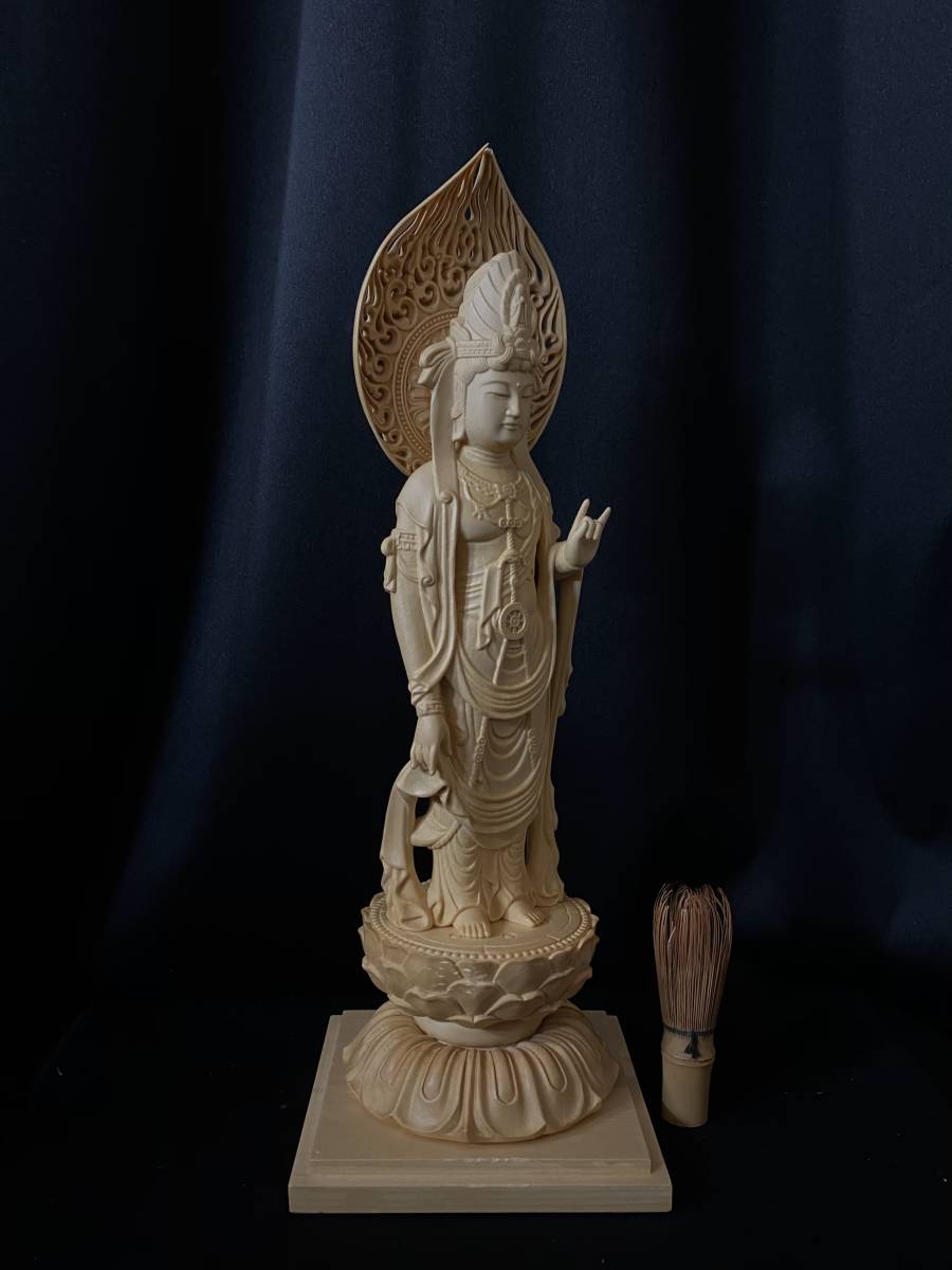 最高級 高43cm 総檜材 仏教工芸品 木彫仏教 精密彫刻 極上品 仏師で